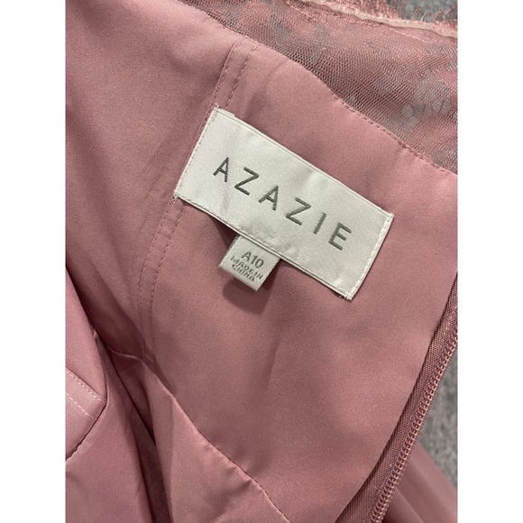 Azazie Demi One Shoulder Dress Lace Bodice Formal Gown Bridesmaid Mauve Size A10 - Picture 8 of 11